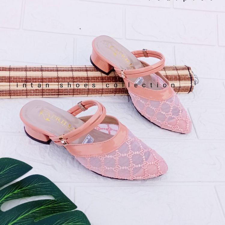 {BJR.19Au22c} Sandal sepatu heels brukat pesta anak perempuan/sandal bustong brukat hak tahu anak pe