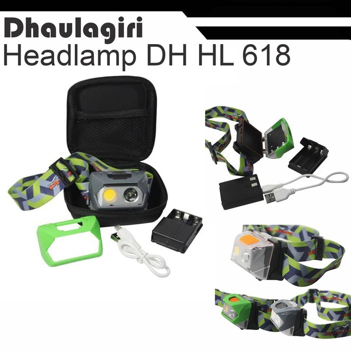 Headlamp Dhaulagiri HL618 Senter Kepala Camping USB Charger Flashlight