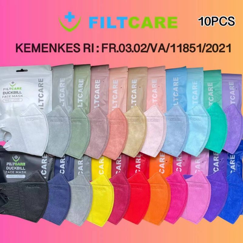 MASKER DUCKBILL FILTCARE WARNA EMBOS / DUCKBILL WARNA 1 PACK ISI 10PCS