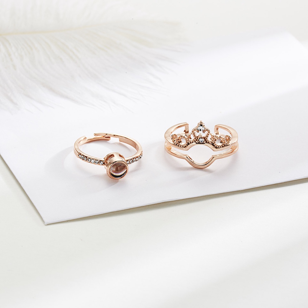 2pcs Cincin Model Terbuka Dapat Disesuaikan Desain 100 Bahasa I love you Untuk Pria Dan Wanita