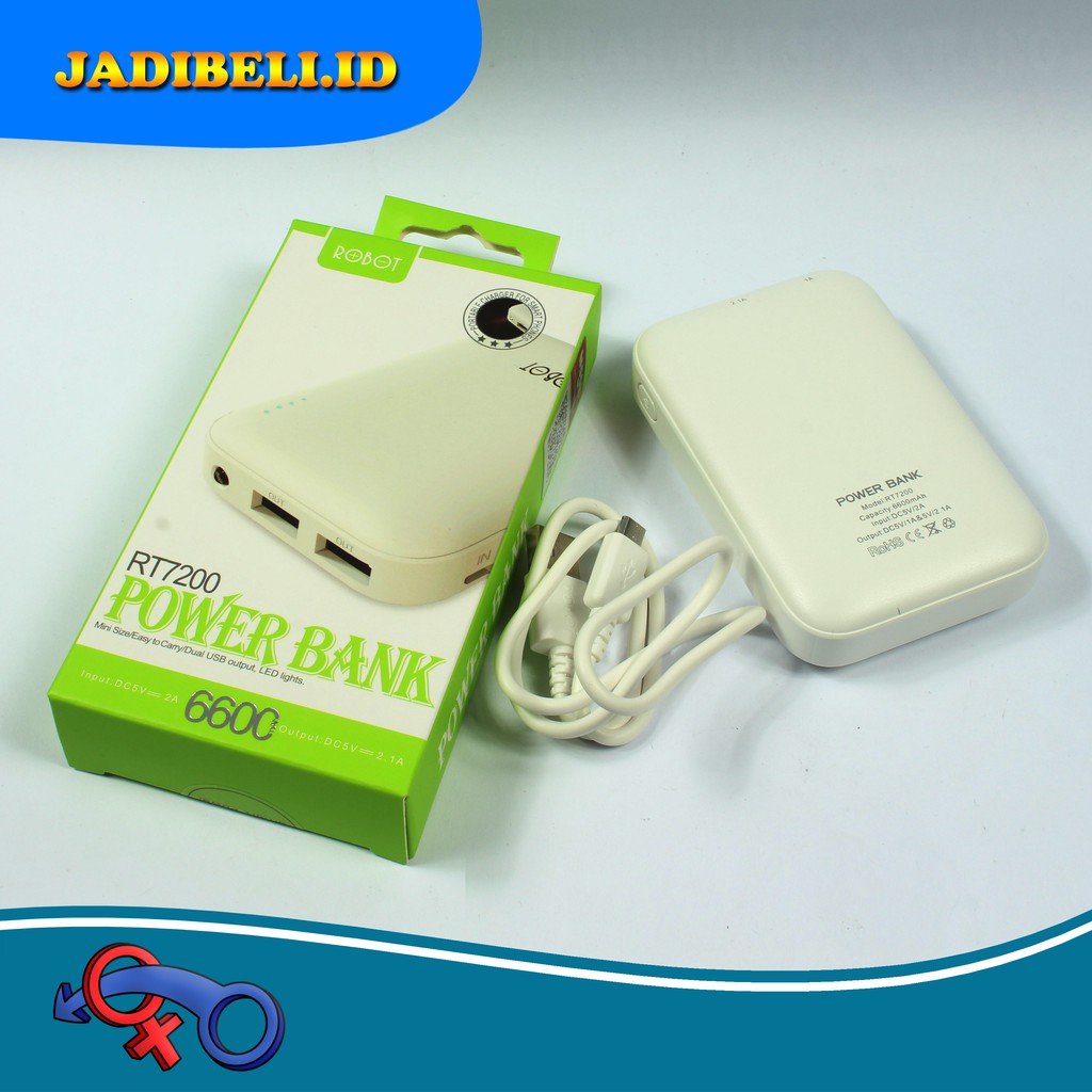 Powerbank PB ROBOT RT7200 6600mah 2port ORIGINAL By VIVAN Garansi RESMI RT6800 RT7000 RT7100