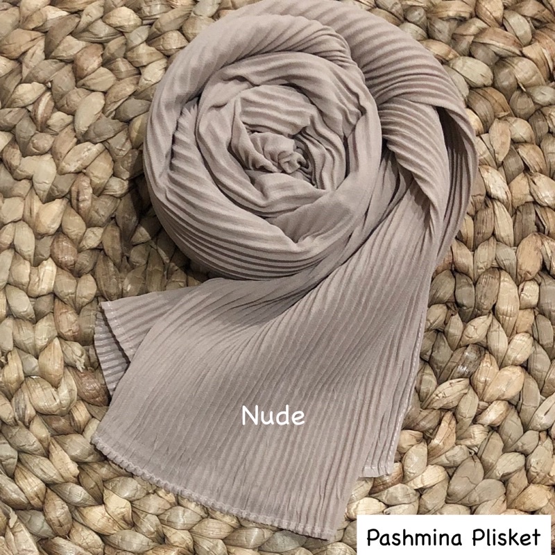 PASHMINA PLISKET CERUTY BABYDOLL FULL PLISKET TANPA GARIS TENGAH-Nude Plisket