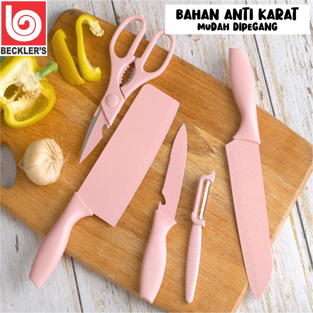 Pisau Set 5 in 1 Dengan Wadah / Pisau Set Stainless anti lengket 5 in 1 Keramik / Set 5 in 1 Keramik