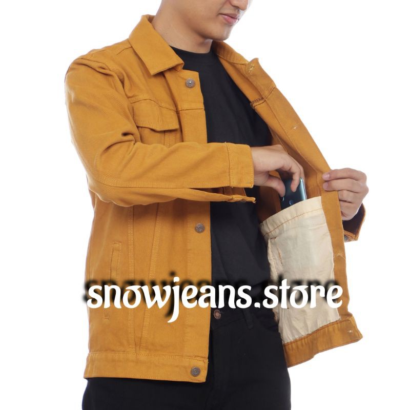 jaket jeans sanwash /jaket jeans murah / jaket jeans pria/jaket jeans / jaket jeans couple / jaket jeans snow black cod-Mustard
