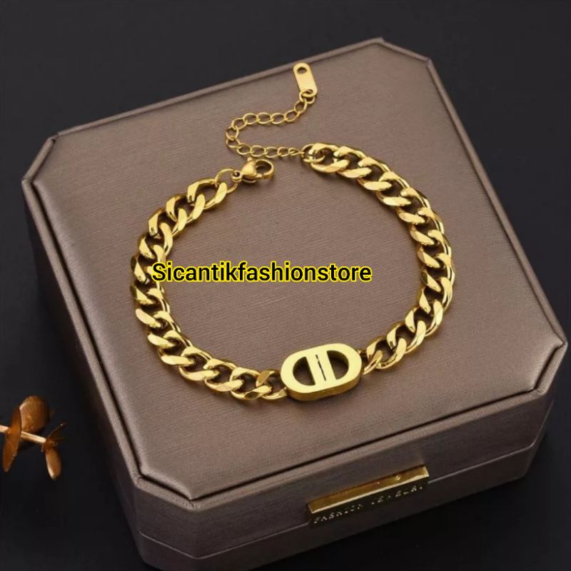 Gelang Titanium Trending Lapis Emas 18K Sisik Naga Vintage Fashion Style Gelang Wanita Gelang CD Titanium Fashion Wanita