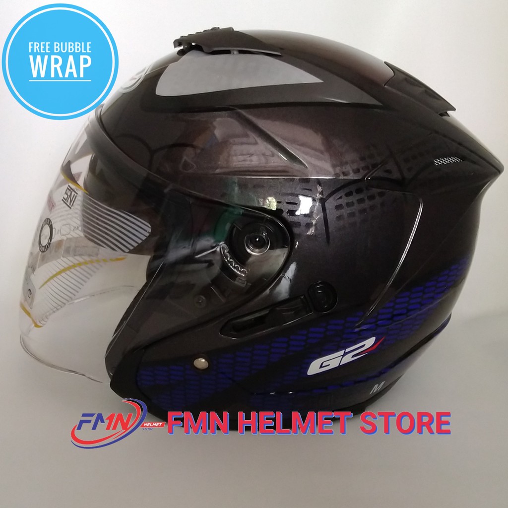Helm G2 Optimax Black Spider Gun Metal Half Face Double Visor
