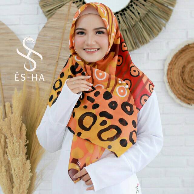 HIJAB SEGIEMPAT ORIGINAL ES-HA PREMIUM VOAL MOTIF LEOMETRIKA