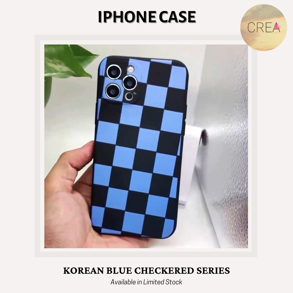 Casing iPhone / iPhone Case / Soft Case - Korean Blue Checkered - Kotak Kotak Biru Hitam Iphone 11 /