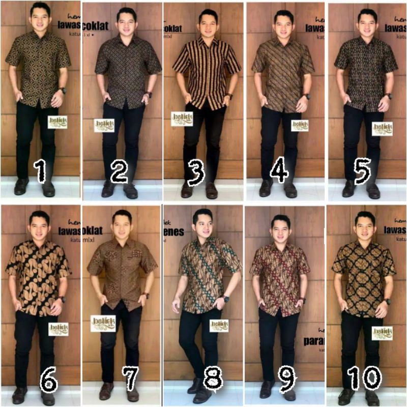 [10.10 Big Sale]022 Zahira Batik HRB026 Kenongo Hem Kemeja Batik Pria Lengan Pendek  Katun Primis Halus M L XL