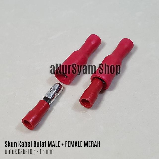 Skun Kabel Bulat Male + Female MERAH Sepasang anursy44 Murah