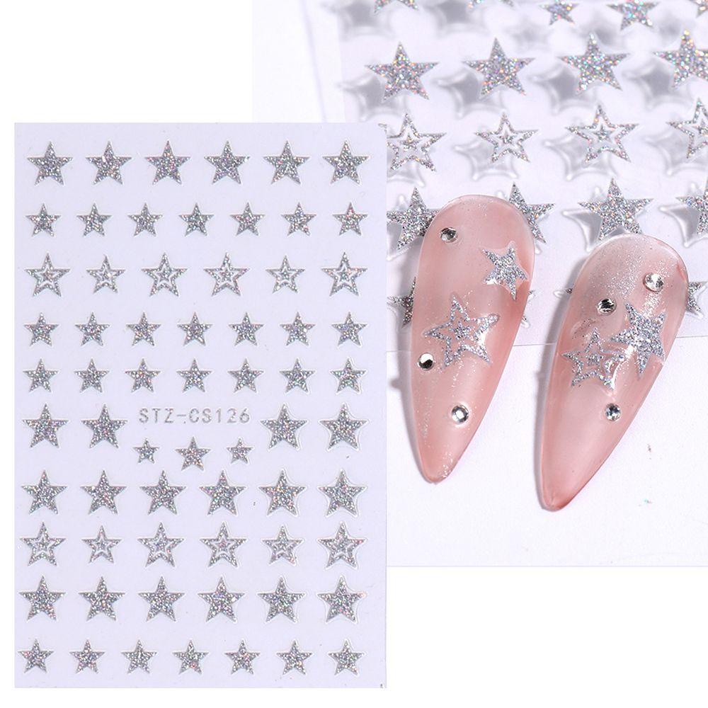 Mxbeauty Glitter Kuku Stiker Perak Bintang Laser Kartun Hewan Perekat Diri Mawar DIY Manicure Aksesoris Gadis Nail Art Dekorasi