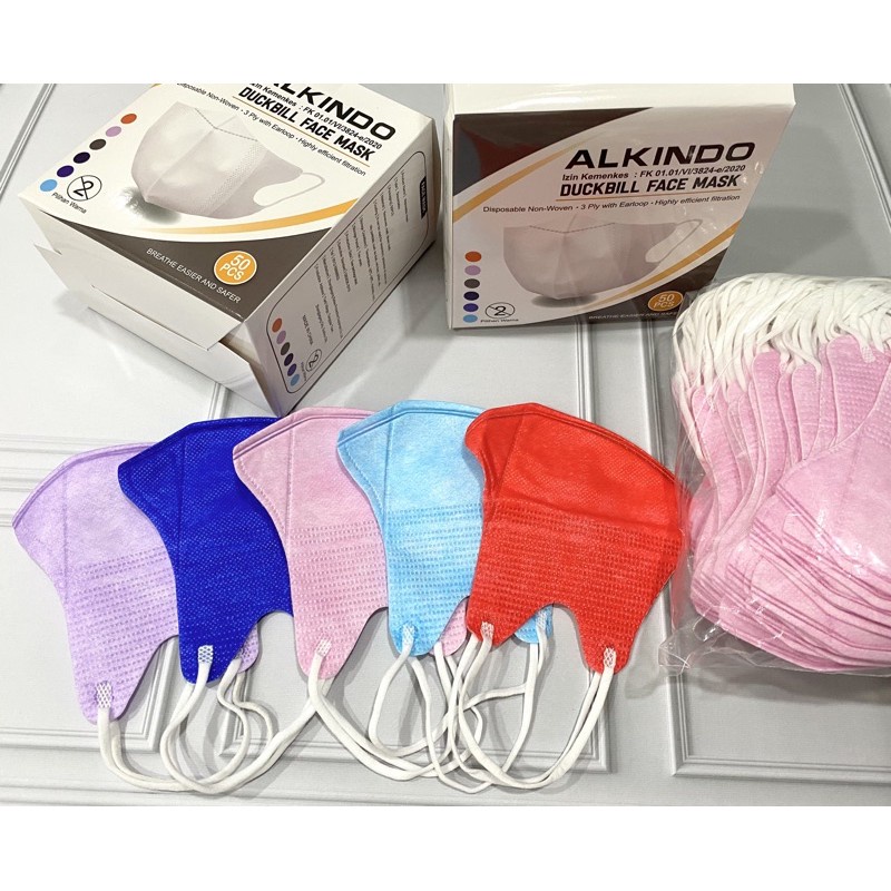 Masker Duckbill Alkindo 3Ply Earloop Disposable Duck Bill Impor Isi 50Pcs-DB.ALKNDO GARIS MIX