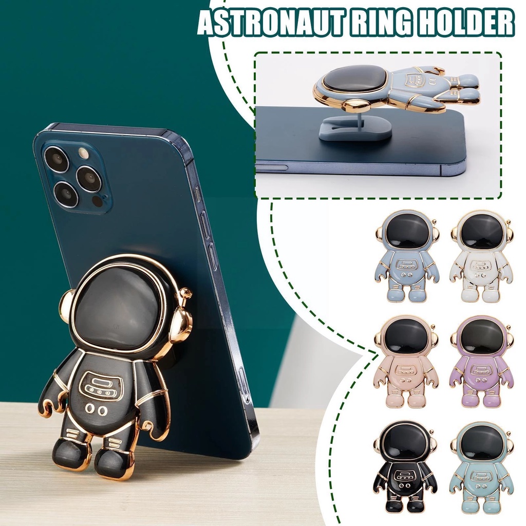 6d Plating Astronot Hidden Stand Untuk IPhone Universal Phone Stand 6D Astronaut Foldable Phone Mount Finger Phone Holder Bracket