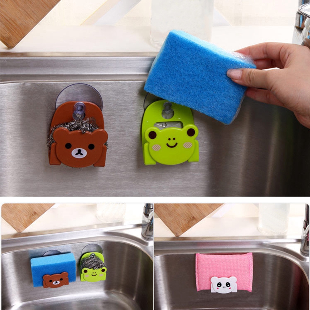 Rak Holder Spons Kartun Lucu/Rak Saluran Air Suction Cup Wastafel Dapur/Bathroon wall Holder/Dishcloth Drain Rack/Aksesoris Dapur/Sponge Storage Holder Organizer