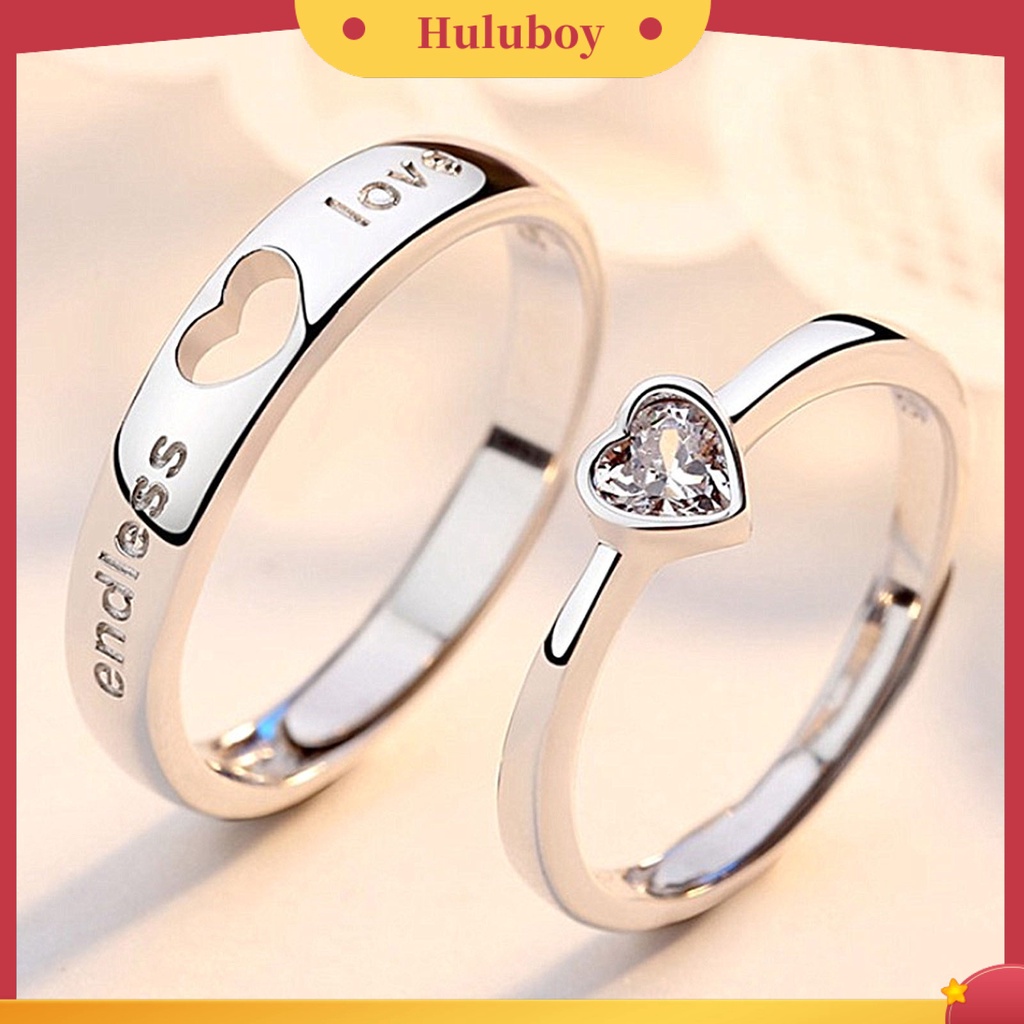 Hu Hu Hu Hu Hu Alat Bantu Pasang Kacamata♡ Set Cincin Pasangan Bentuk Hati Aksen Berlian Imitasi Untuk Hadiah Ulang Tahun