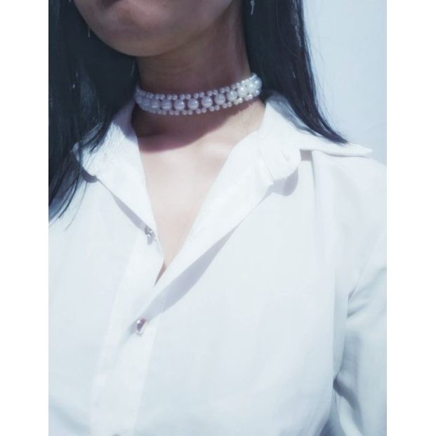 Monica Korean Pearl Choker Necklace Kalung Mutiara Anyam Wanita Aksesoris Gaya Korea