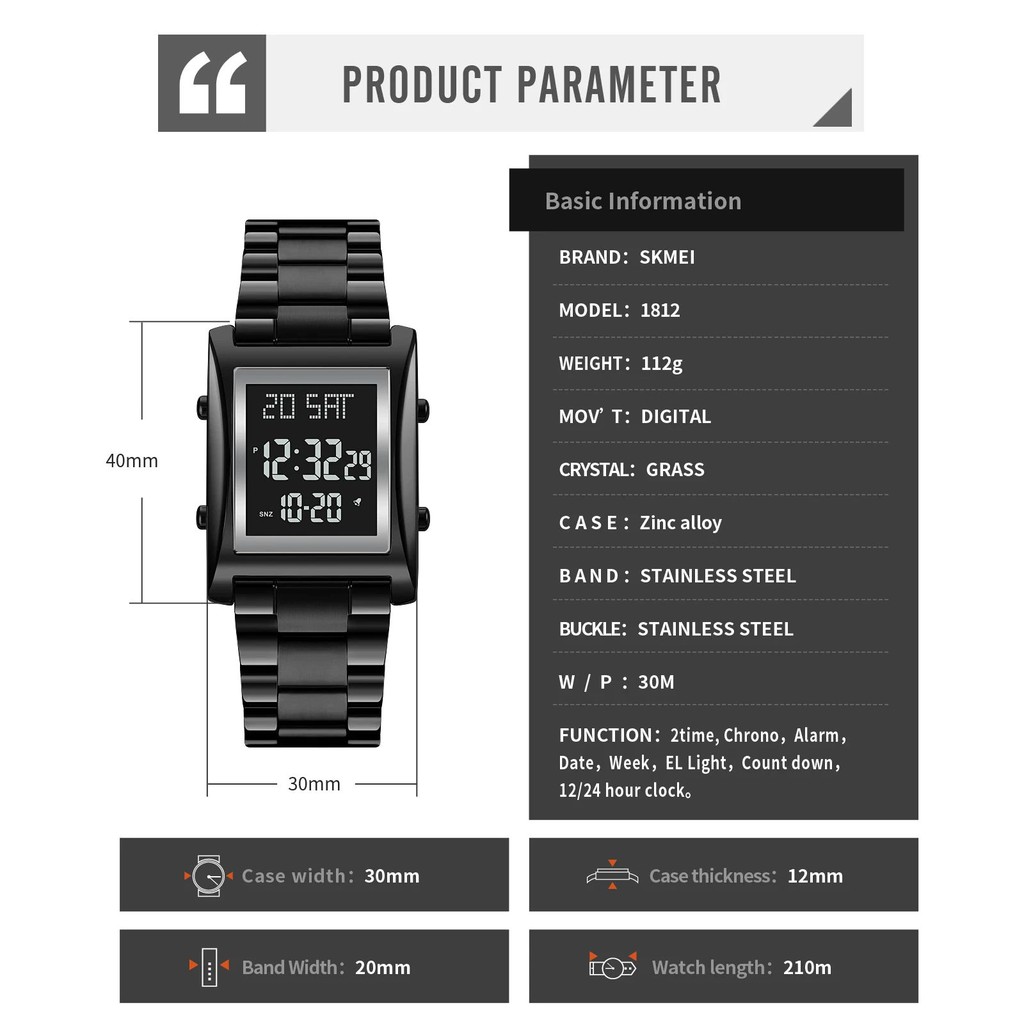 SKMEI 1812 Jam Tangan Pria Wanita Digital Dual Time Tali Stainless Steel WATCHKITE WKOS
