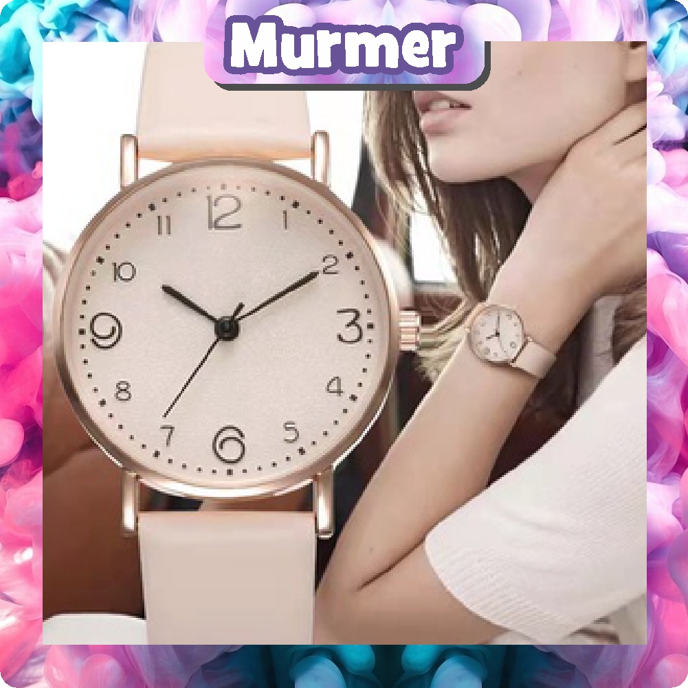 Murmerofficial JT043 Jam Tangan Gaya Korea Strap PU Leather Polos Analog Quartz Fashion Wanita Korean Watch Casual