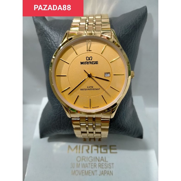 JAM TANGAN PRIA MIRAGE RANTAI KUNING STAINLESS STEEL WATER RESISTANT ORIGINAL
