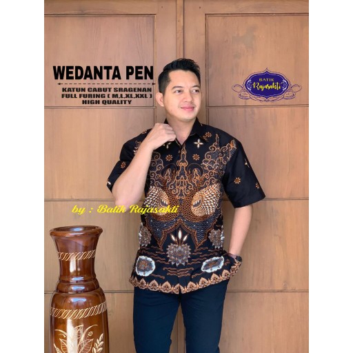 Atasan Kemeja Batik Pria Lengan Pendek Premium Wedanta Pen Full Furing Rajasakti Solo Ori