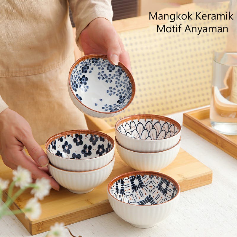 Mangkok Keramik Motif Anyaman__Diameter 11.5cm