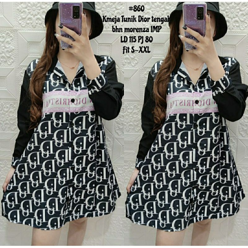 kemeja tunik Motif Dior 860 (Bahan Import)