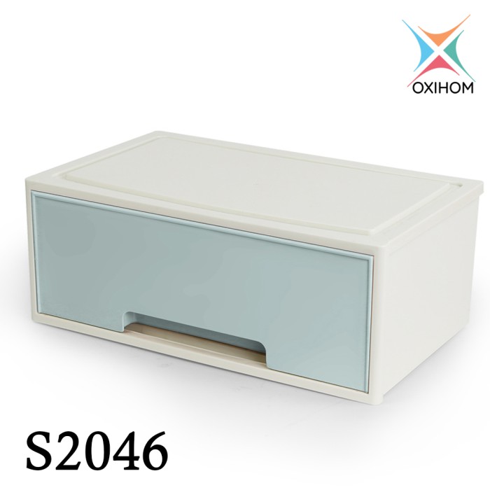 Oxihom S2046 1 Laci Plastik Susun Drawer Storage Stackable Organizer - Blue