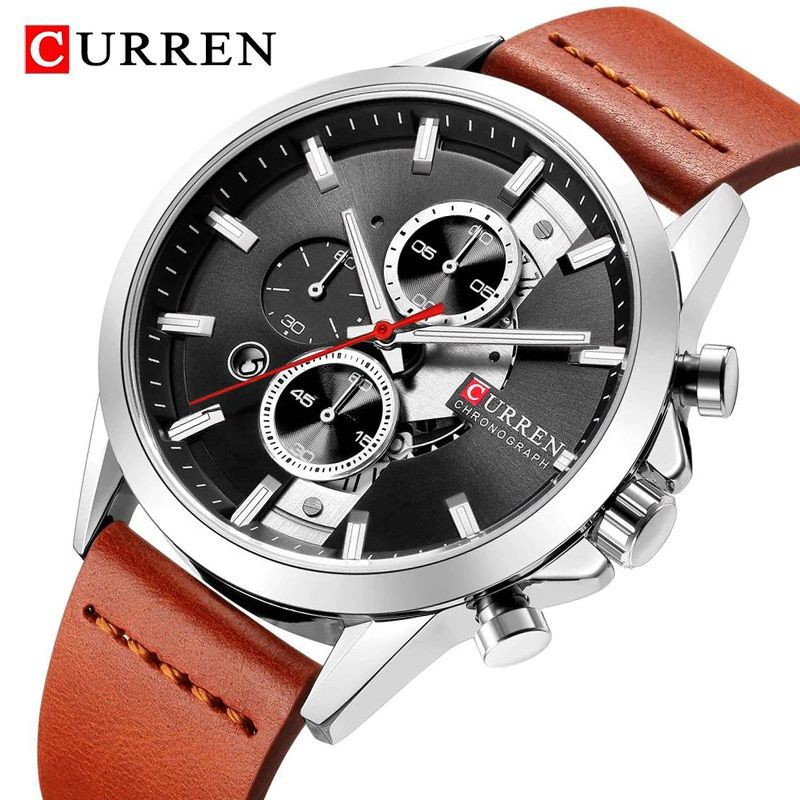 CURREN 8325 Jam Tangan Pria Analog Tali Kulit Chronograph Aktif WATCHKITE WKOS