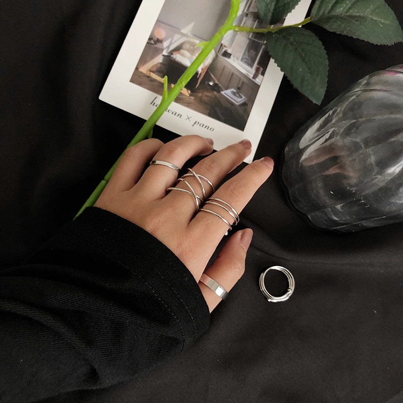 6pcs Cincin Pasangan Model Terbuka Untuk Pria / Wanita