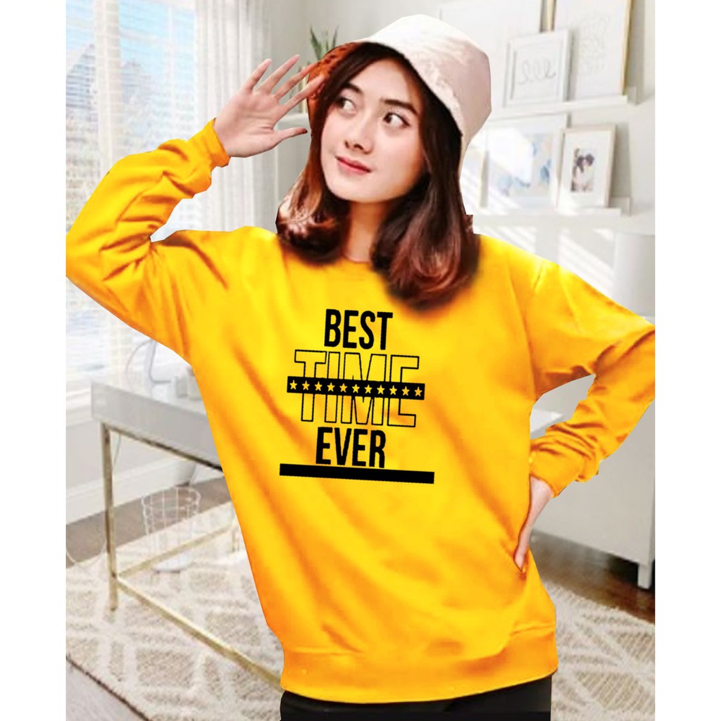 Kaos Lengan Panjang best time ever/ Kaos Sweatshirt / Atasan Wanita / Atasan Wanita Lengan Panjang