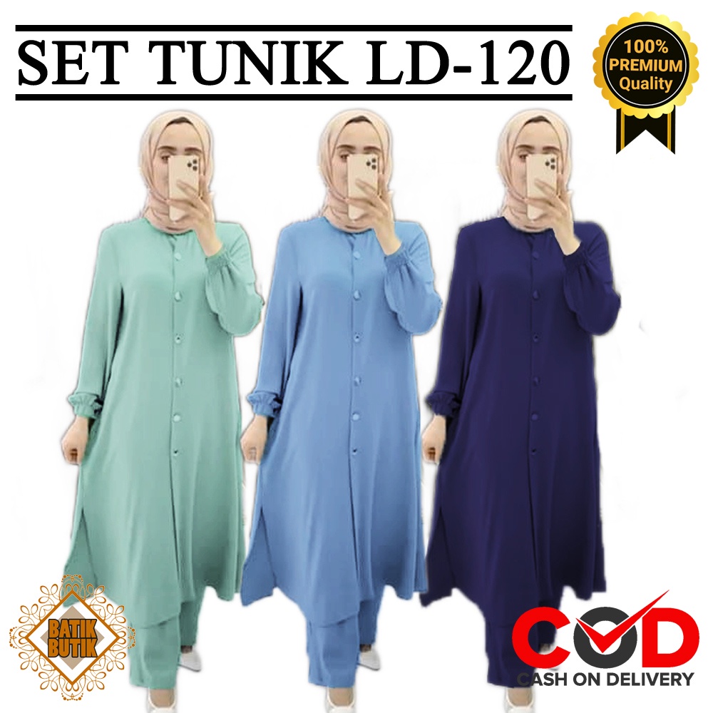 Setelan Tunik Polos Jumbo Ld 120 Warna Biru Wardah One Set Celana Tunik Panjang Polos Full Kancing
