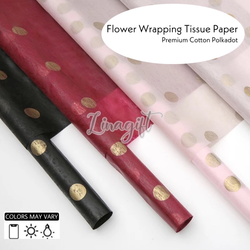 ( 5 Lembar ) PREMIUM COTTON POLKADOT - FLOWER WRAPPING TISSUE PAPER WATERPROOF - KERTAS TISU BUNGA ONDE DOT RANGKAIAN BUKET FLORIST