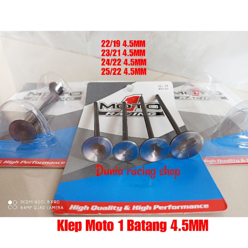 Klep MOTO 1 MX 135 Satria Fu Klep 22/19 batang 4.5mm 23/21 batang 4.5mm 23/20 batang 4.5mm 24/22 batang 4.5mm 25/22 batang 4.5mm