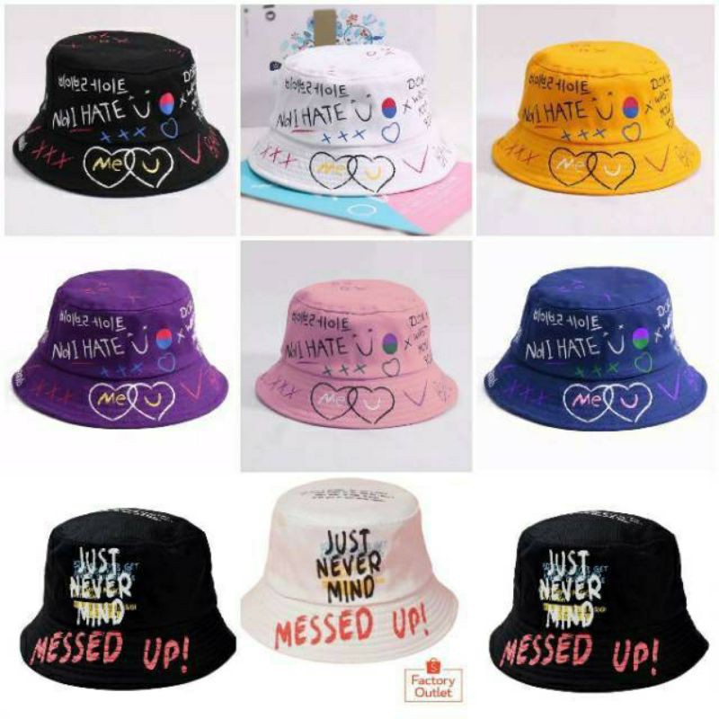 TERMURAH TOPI BUCKET KOREA LAKI CEWE SABLON BADAS BOLAK