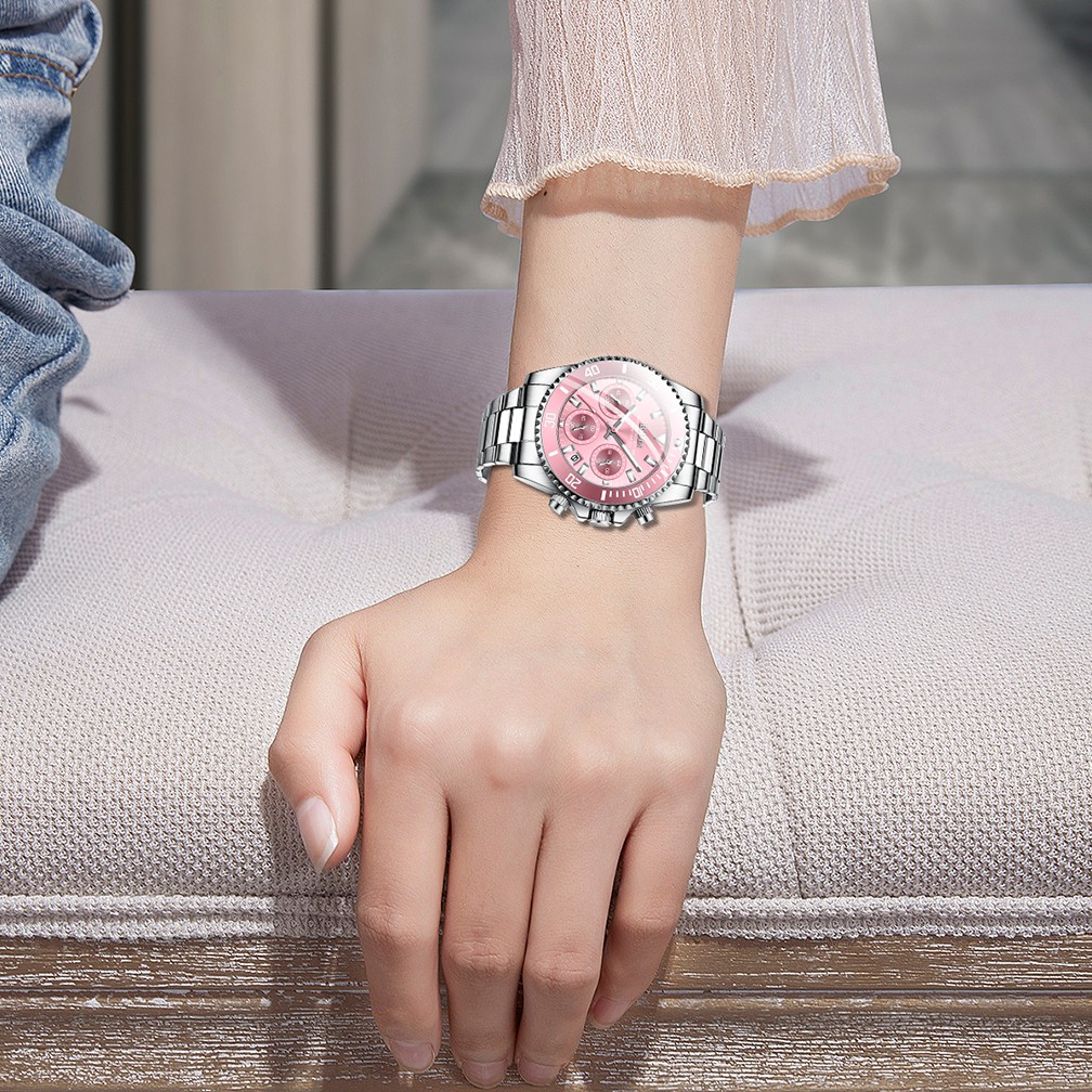 BIDEN Jam Tangan Wanita Mode Bisnis Otomatis Date Tahan Air Tali Stainless Steel Jam Tangan Cewek