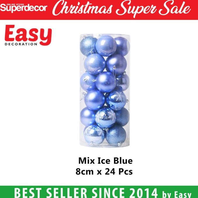 

[PROMO SPESIAL] BOLA NATAL 8 CM BIRU HIASAN AKRESORIS CHRISTMAS ORNAMENT ISI 24 PCS