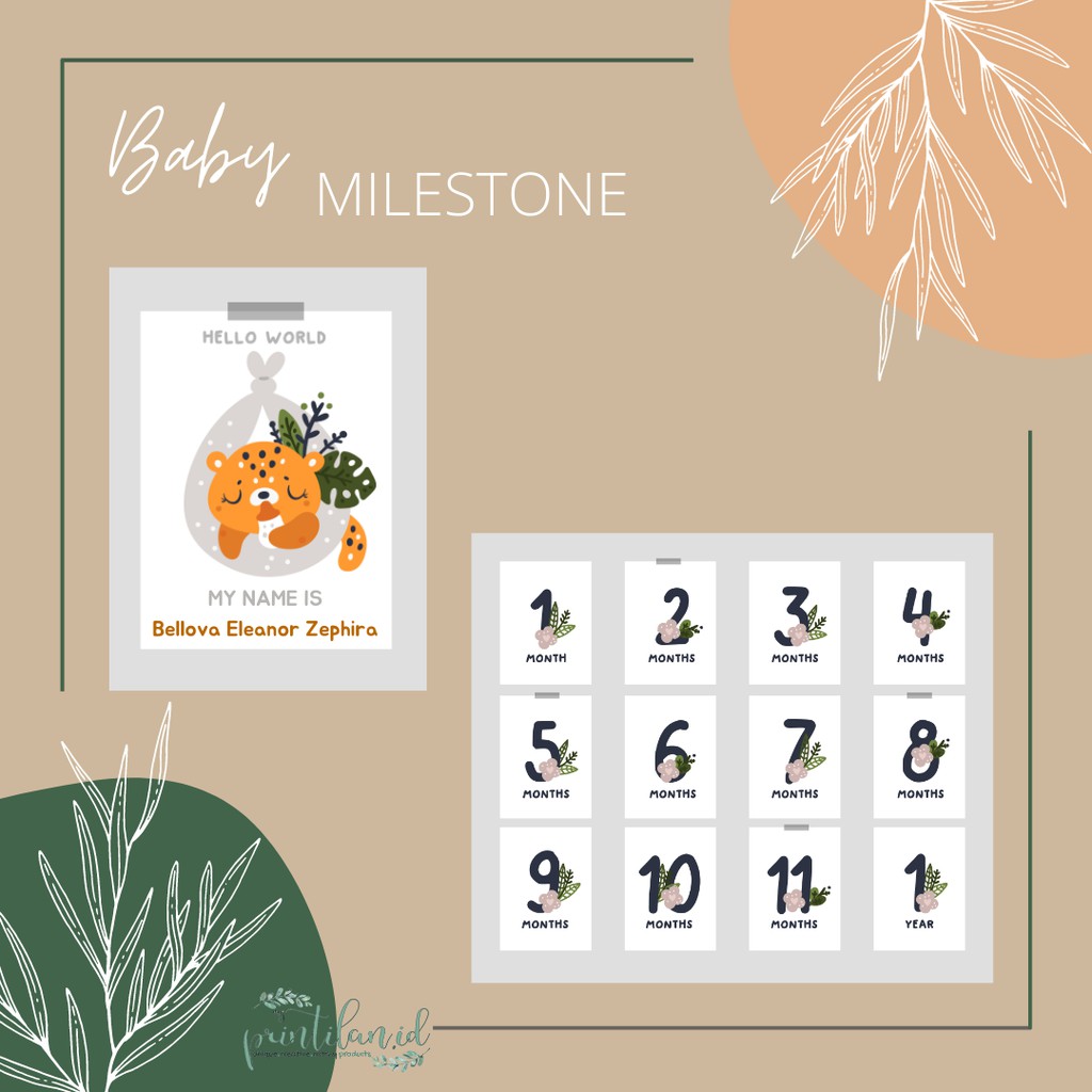 Kartu Bayi Milestone Custom Nama Baby | Baby Milestone Card | Kartu Baby Milestone Card