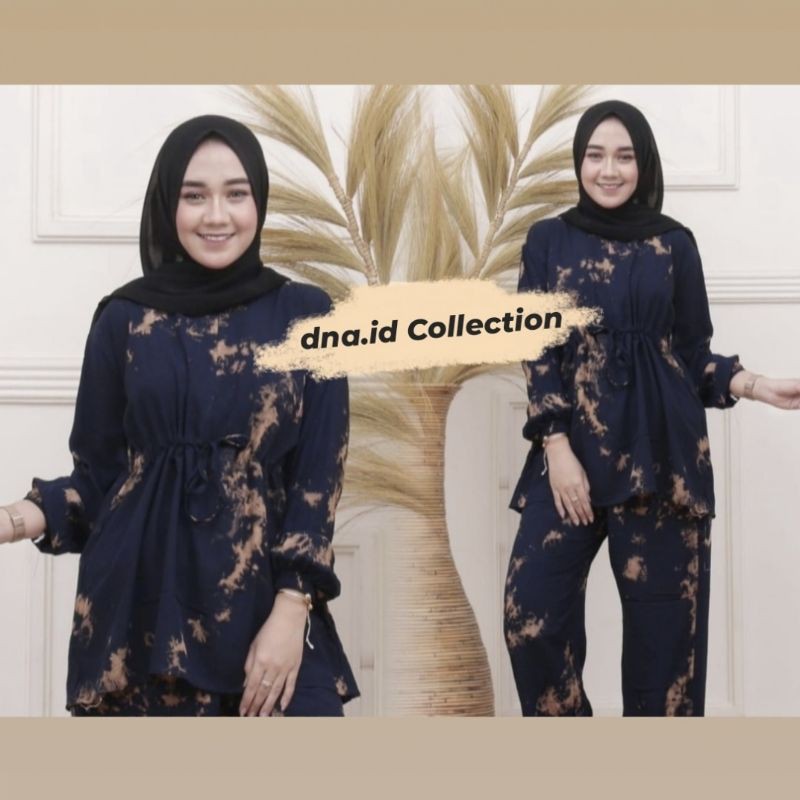 One Set Tie Dye Gelap Tali Serut Lengan Karet-2
