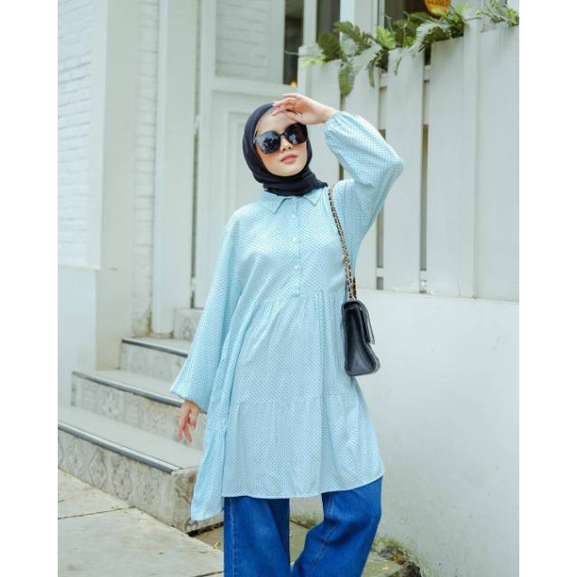 PAKAIAN MUSLIM WANITA LOLLY POLKA TUNIK WANITA COTTON RAYON