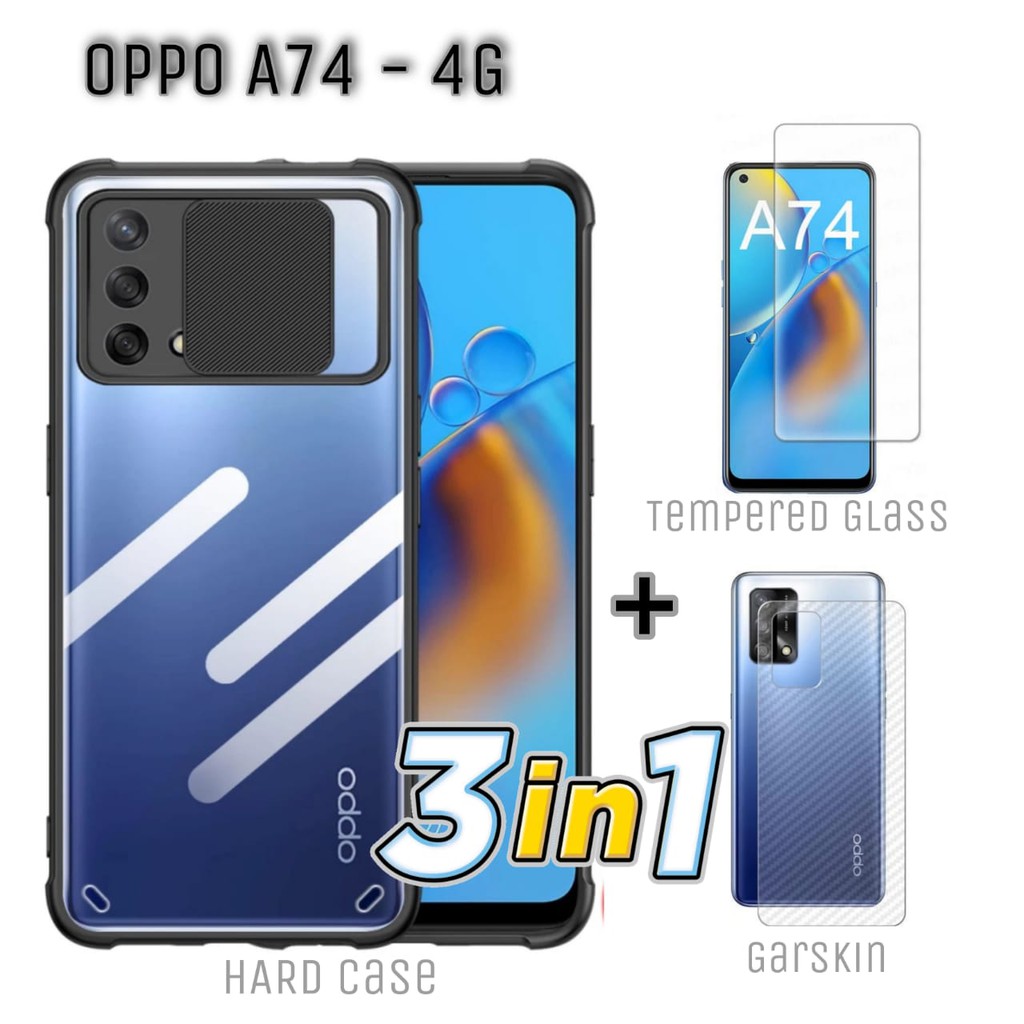 Case OPPO A74 4G Case Fusion Shield Dan Tempered Glass Clear Dan Skin Crabon Garskin