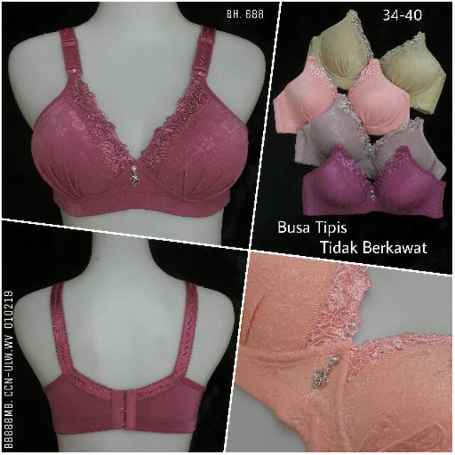 1 Pcs Bra /Bh Sexy Bh Busa Tipis Tanpa Kawat/ Bh Busa Kaitan 3/ Bh Piaoli Art 88888 Size; 36_42
