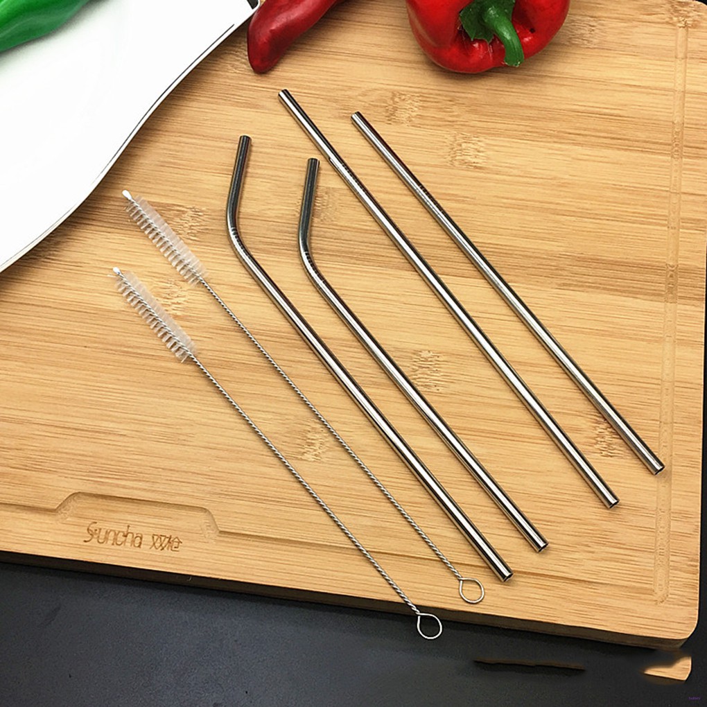 Sedotan Lurus Dan Bengkok Bahan Stainless Steel Reusable Ukuran 21.5cm Dengan Sikat Pembersih