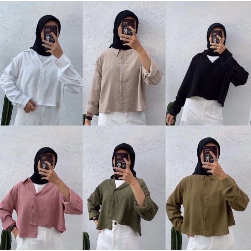 Kemeja Crop Wanita Hanin Crop Kemeja Crop Crinkle Terbaru