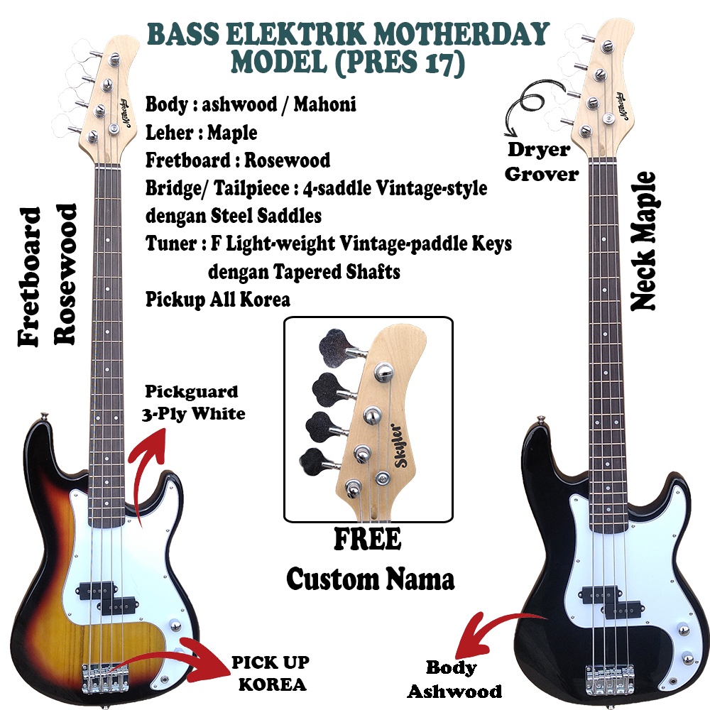 Gitar Bass Elektrik Senar 4 String Merk Kowe Original