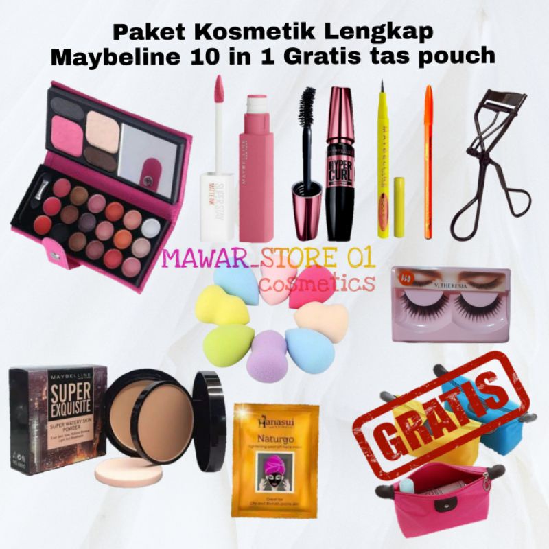 Paket Kosmetik Maybellin Lengkap 10 in 1 / Make Up Maybelline super Lengkap