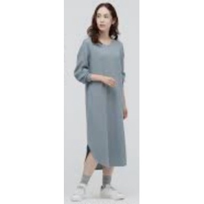 Women Waffle Crewneck Long Sleeve Dress Original Branded