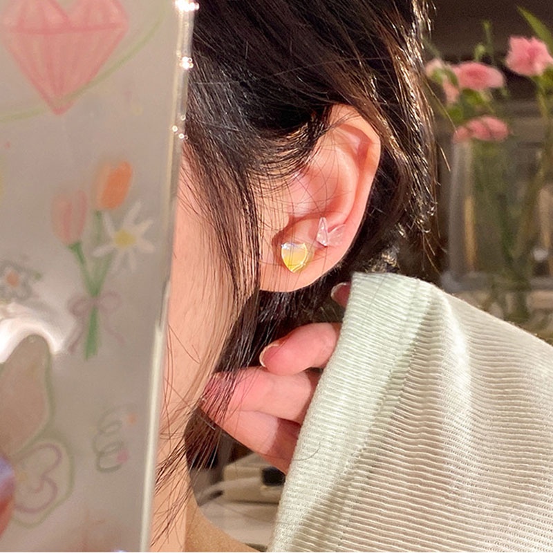 Anting S925 Silver Bentuk Bunga Tulip Kupu-Kupu Hati Gaya Korea Untuk Wanita