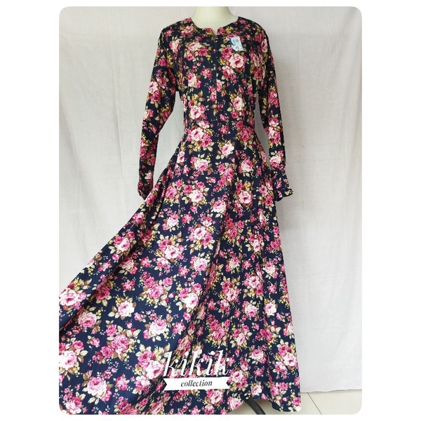 Long Dress Gamis Katun Jepang Motif Bunga Pakaian Muslim Wanita Adem Fashion Baju Remaja Ibu Menyusu