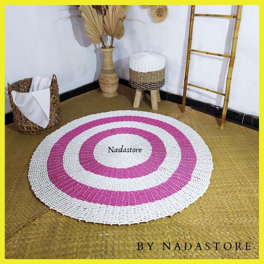 Nadastore Rug Seagrass / Karpet Anyaman Putih pink Diameter 120 CM ( NEW ARRIVAL )