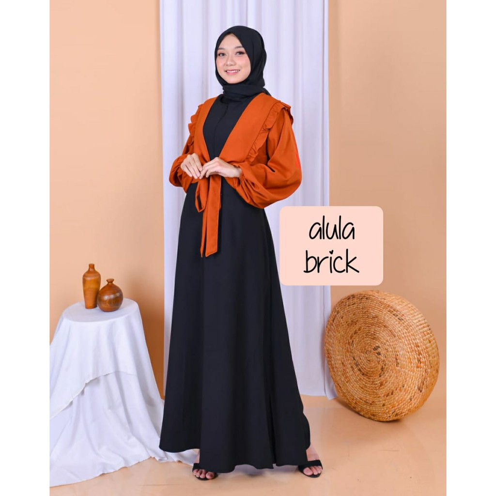 GAMIS SET ROMPI ALULA canda susun itycrepe mix cardigan rompi bisa di lepas gamis kerja wanita muslim